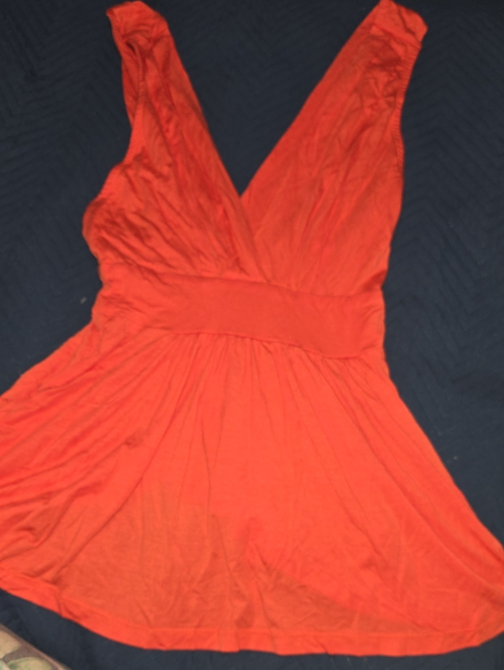 Women's V-Neck Orange Tank Top with Empire Waist